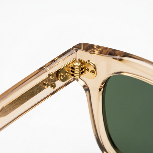 Classic Vintage Square Green Lens Sunglasses – Transparent Beige Frame
