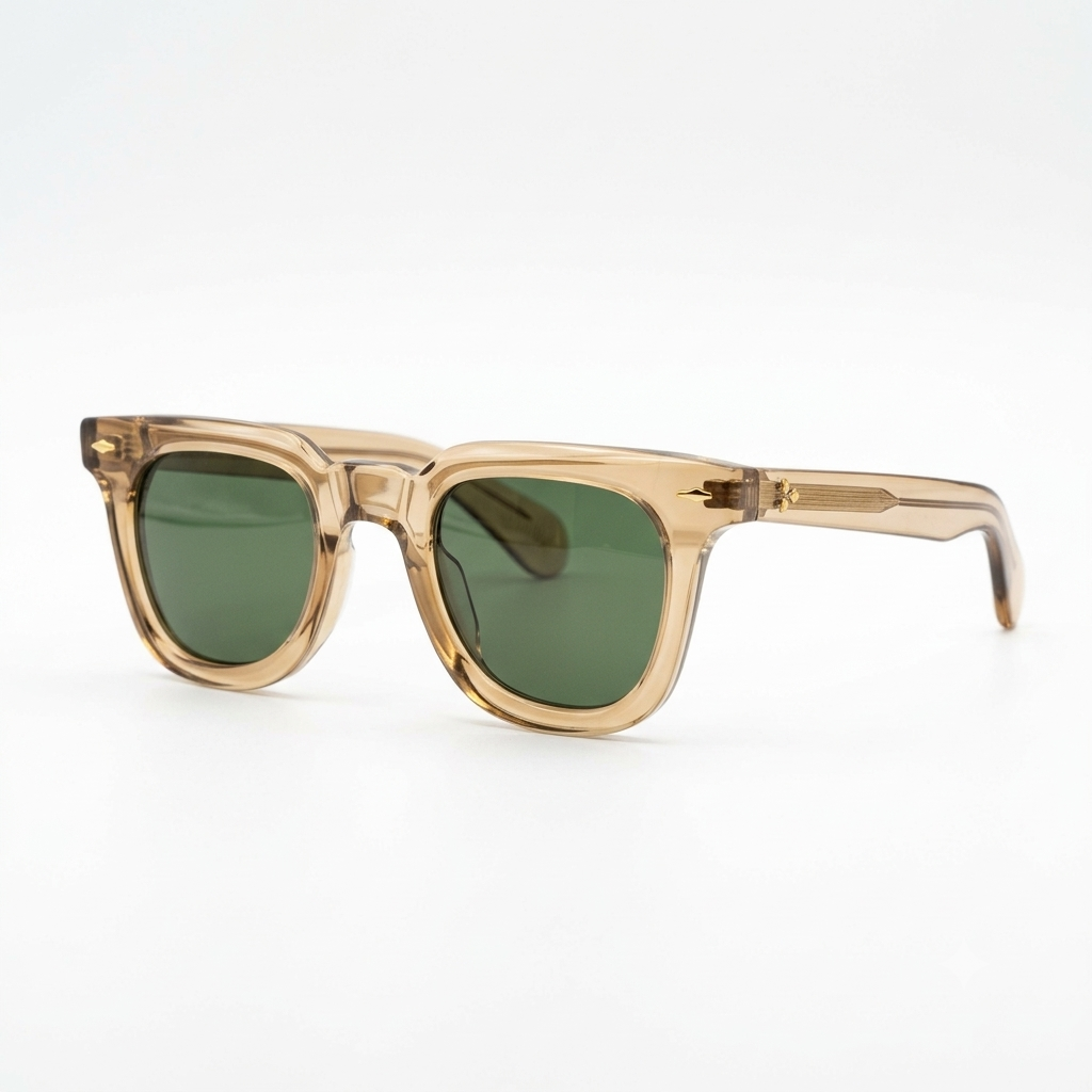Classic Vintage Square Green Lens Sunglasses – Transparent Beige Frame