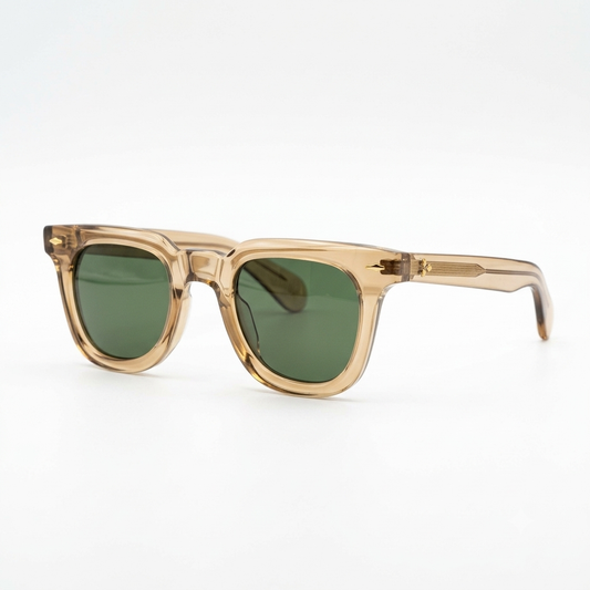 Classic Vintage Square Green Lens Sunglasses – Transparent Beige Frame