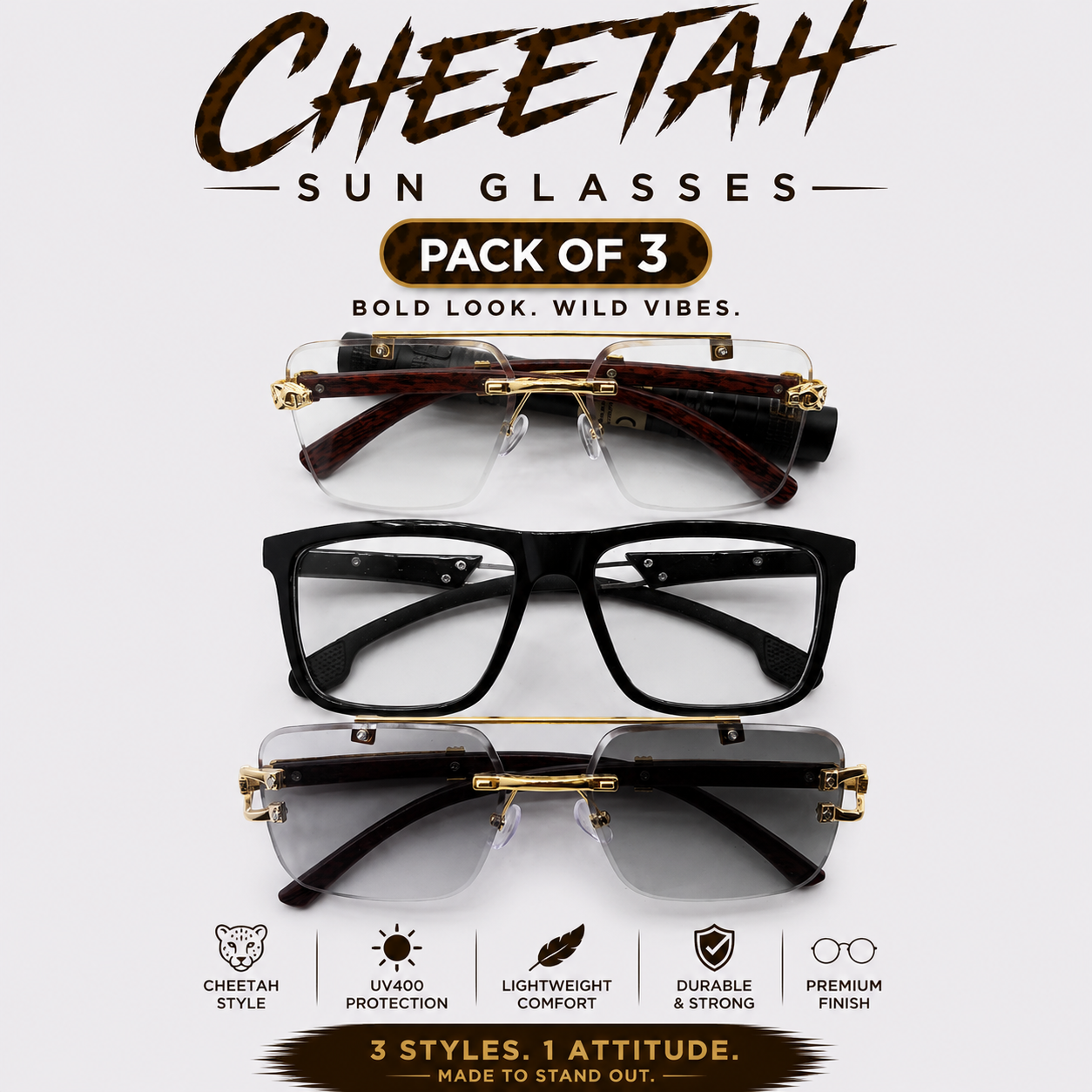 Cheetah sun & Smart Glasses - Pack of 3 - Limited Offer