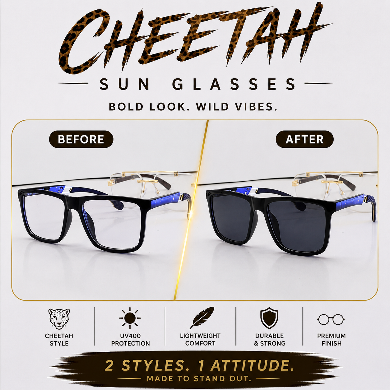 Black Sun Glasses - With Transition - Multifunctional