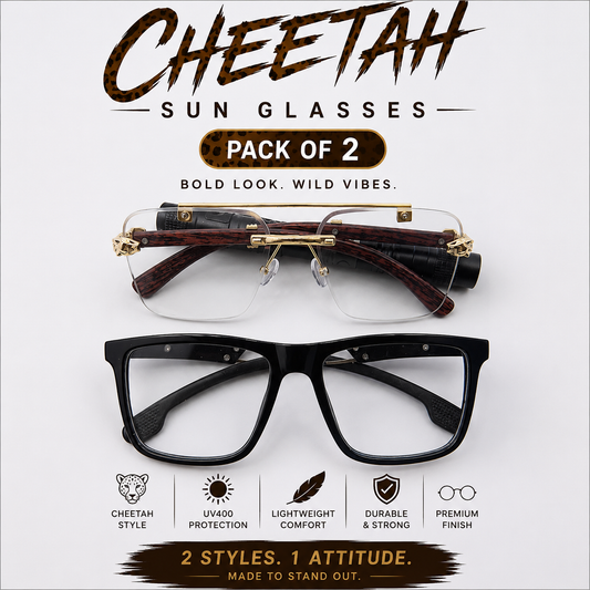 Cheetah sun & Smart Glasses - Pack of 2 cheetah & black Sunglasses - Limited Offer