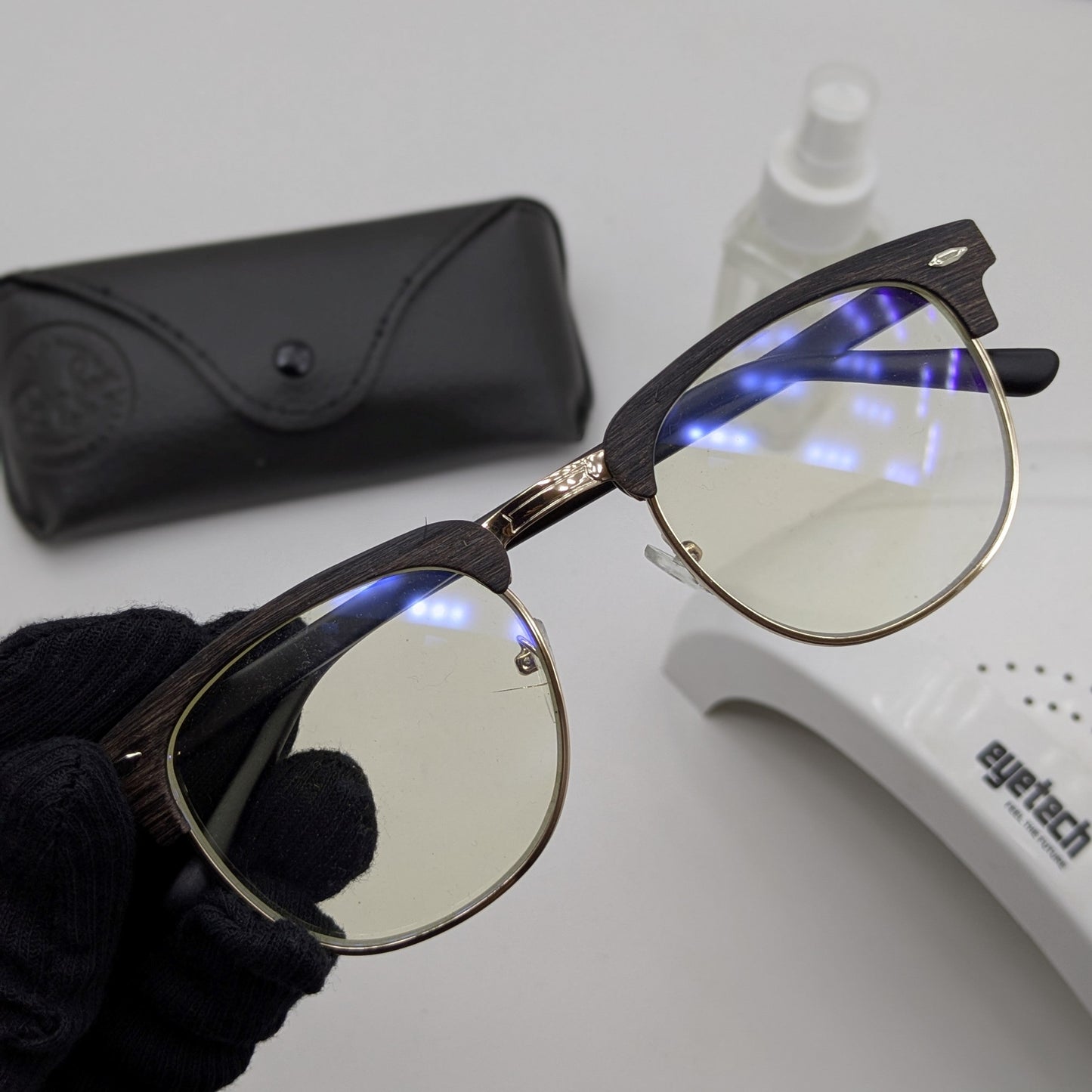 Premium Clubmaster Smart Glasses – Blue Cut + Transition - Free Gifts - Wooden
