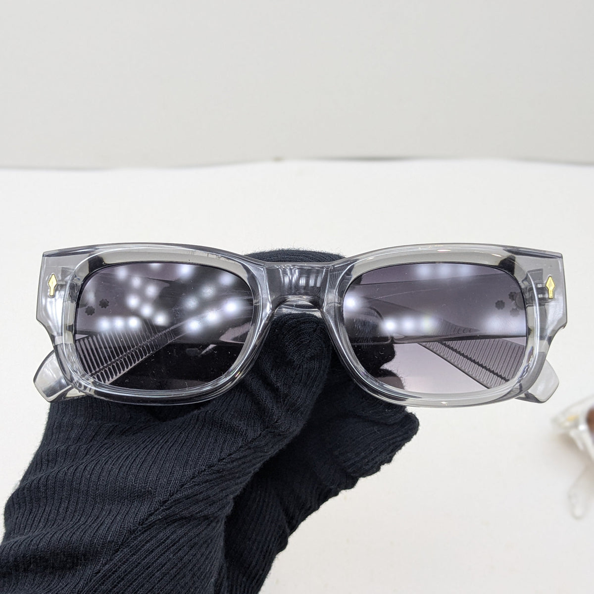 Transparent Grey Square Sunglasses – Smoke Lens with Gold Star Detail