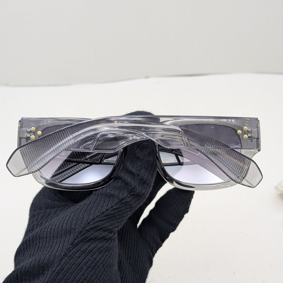 Transparent Grey Square Sunglasses – Smoke Lens with Gold Star Detail