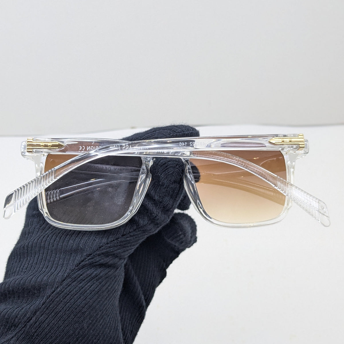 Clear Crystal Frame Brown Gradient Lens Sunglasses – Gold Detail