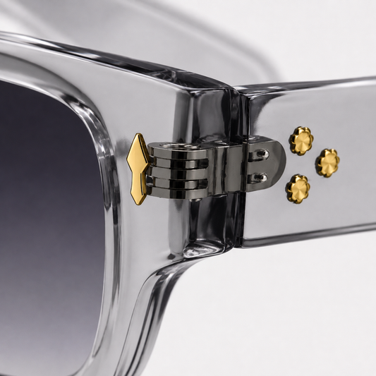 Transparent Grey Square Sunglasses – Smoke Lens with Gold Star Detail