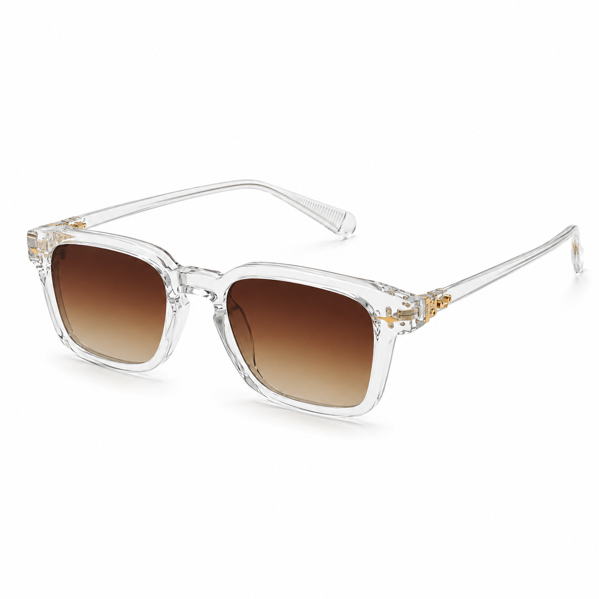 Clear Crystal Frame Brown Gradient Lens Sunglasses – Gold Detail