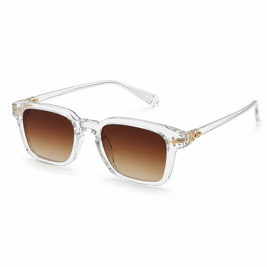 Clear Crystal Frame Brown Gradient Lens Sunglasses – Gold Detail