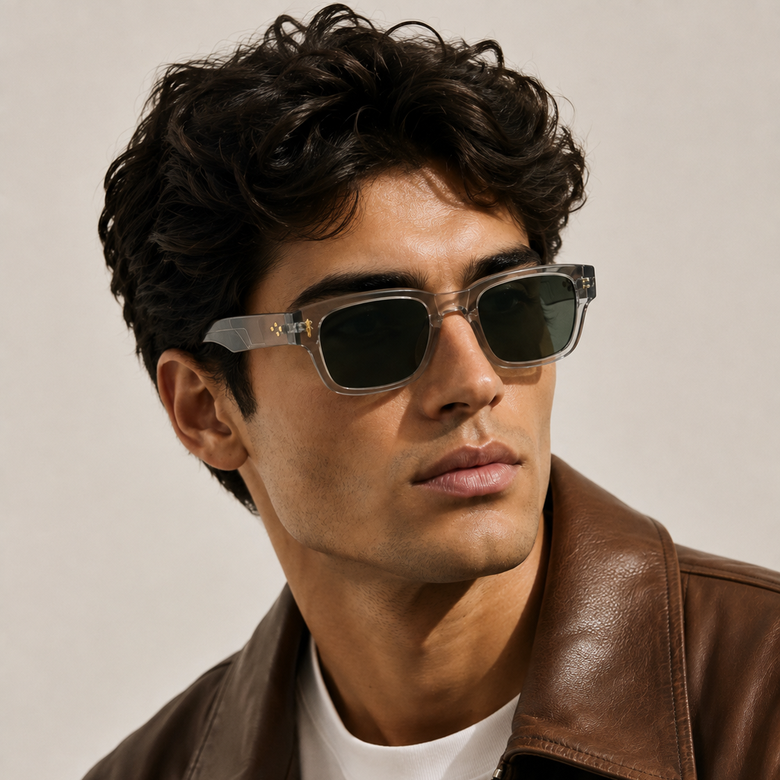Transparent Grey Square Sunglasses – Smoke Lens with Gold Star Detail