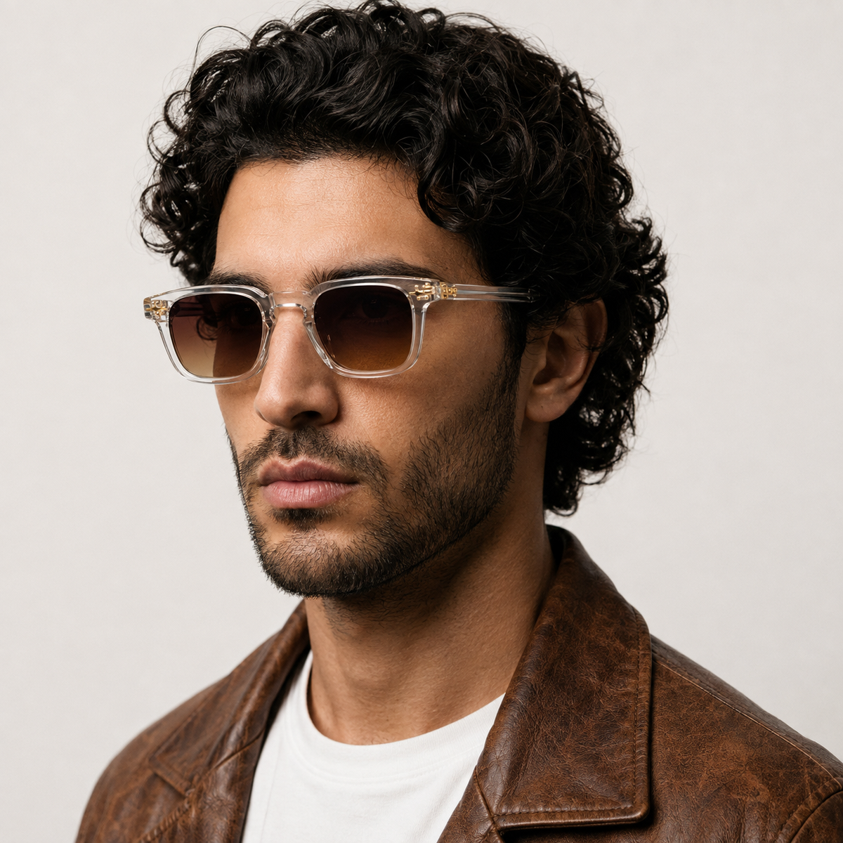 Clear Crystal Frame Brown Gradient Lens Sunglasses – Gold Detail
