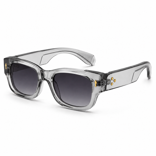 Transparent Grey Square Sunglasses – Smoke Lens with Gold Star Detail